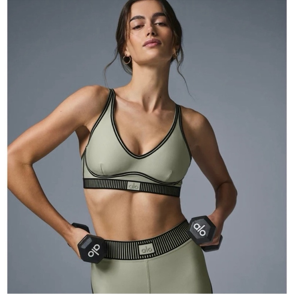 ALO Yoga Olive Green Sports Bra with Black Trim